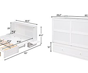 Murphy Bed Chest Queen Size, JULLYFOX Space Saving Platform Bed Queen Size with Storage Drawers Underneath 400 lbs Heavy Duty