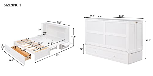 Murphy Bed Chest Queen Size, JULLYFOX Space Saving Platform Bed Queen Size with Storage Drawers Underneath 400 lbs Heavy Duty