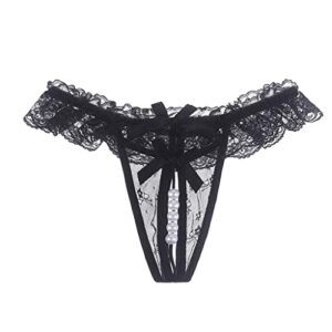 women's sexy pendant pearl g string low waist thongs underwear erotic panties (one size, black)