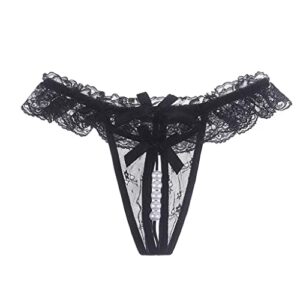 Women's Sexy Pendant Pearl G String Low Waist Thongs Underwear Erotic Panties (one size, black)