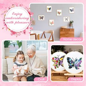 6 Set Butterfly Embroidery Kit Butterfly and Flower Cross Stitch Set Embroidery Kits for Adults with Patterns Instructions Embroidery Hoops Threads Needles Scissor Needle Threader for Beginners