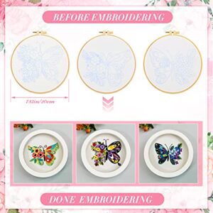 6 Set Butterfly Embroidery Kit Butterfly and Flower Cross Stitch Set Embroidery Kits for Adults with Patterns Instructions Embroidery Hoops Threads Needles Scissor Needle Threader for Beginners