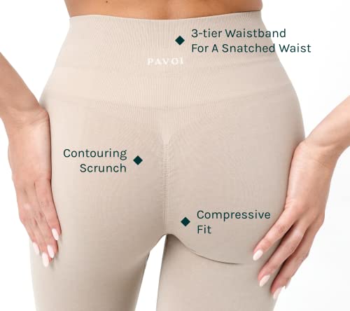 PAVOI ACTIVE Taupe Workout Leggings for Women | High Performance Seamless Scrunch Butt Lifting Leggings for Women | Gym Leggings for Women (Small)