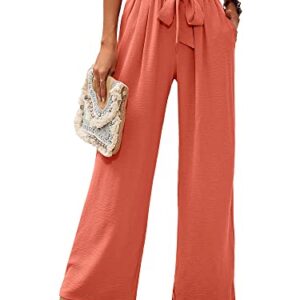 Heymoments Women's Wide Leg Lounge Pants with Pockets Coral Large Lightweight High Waisted Adjustable Tie Knot Loose Comfy Casual Trousers