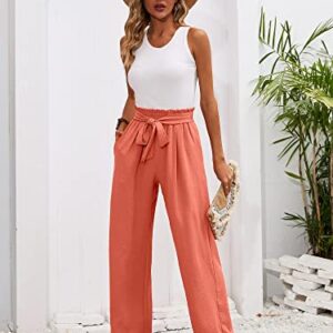 Heymoments Women's Wide Leg Lounge Pants with Pockets Coral Large Lightweight High Waisted Adjustable Tie Knot Loose Comfy Casual Trousers