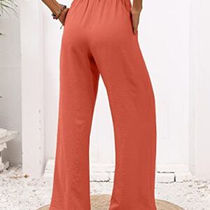 Heymoments Women's Wide Leg Lounge Pants with Pockets Coral Large Lightweight High Waisted Adjustable Tie Knot Loose Comfy Casual Trousers