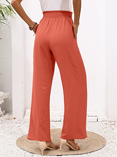 Heymoments Women's Wide Leg Lounge Pants with Pockets Coral Large Lightweight High Waisted Adjustable Tie Knot Loose Comfy Casual Trousers