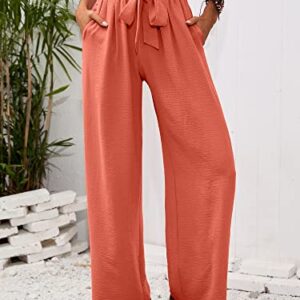 Heymoments Women's Wide Leg Lounge Pants with Pockets Coral Large Lightweight High Waisted Adjustable Tie Knot Loose Comfy Casual Trousers