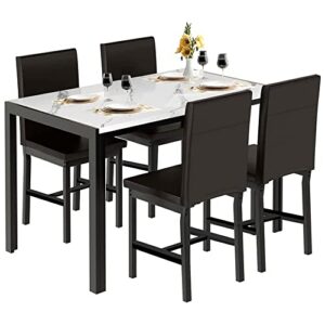 tantohom dining table set for 4, modern kitchen table and chairs for 4, 5 pieces dining room table set with upholstered pu leather chairs for small spaces, apartment, dinette, home furniture, white
