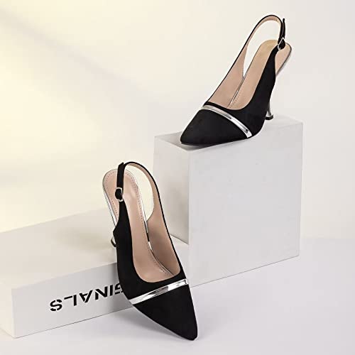 Frank Mully Women's Slingback Pumps Closed Pointed Toe Formal Party Wedding Dress Shoes Ankle Strap Slip On High Heel Sandals Black/Suede