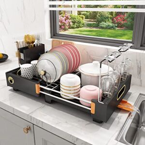 slhsy expandable dish drying rack, with swivel spout drainboard set & extra drying mat, dish racks with wine glass holder & utensil holder, kitchen organization gadgets & decor, gifts for family