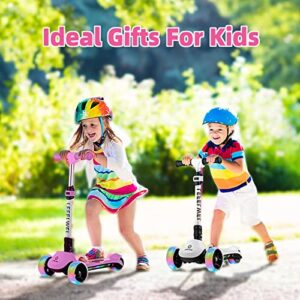 Kids Electric Scooter, 3 Wheel Electric Scooter for Toddlers Boys Girls, Flashing LED Deck & Wheels, 3 Adjustable Height, Lean-to Steer Design, Foldable Scooter for Kids Ages 3-9 Unique Gift (Pink)