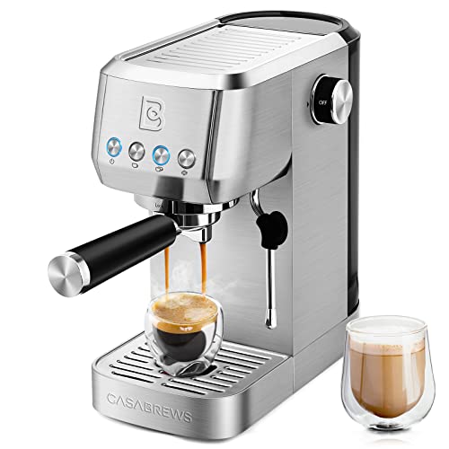 CASABREWS Espresso Machine 20 Bar, Professional Coffee Maker Cappuccino Latte Machine with Steam Milk Frother, Espresso Coffee Machine with 49oz Removable Water Tank, Stainless Steel, Gift for Dad Mom