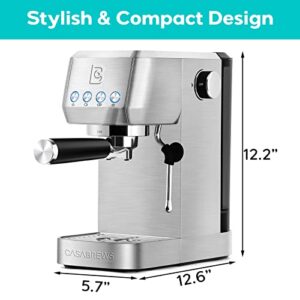 CASABREWS Espresso Machine 20 Bar, Professional Coffee Maker Cappuccino Latte Machine with Steam Milk Frother, Espresso Coffee Machine with 49oz Removable Water Tank, Stainless Steel, Gift for Dad Mom