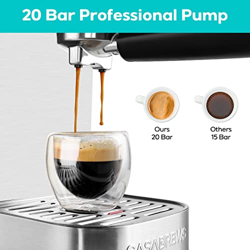 CASABREWS Espresso Machine 20 Bar, Professional Coffee Maker Cappuccino Latte Machine with Steam Milk Frother, Espresso Coffee Machine with 49oz Removable Water Tank, Stainless Steel, Gift for Dad Mom