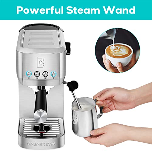 CASABREWS Espresso Machine 20 Bar, Professional Coffee Maker Cappuccino Latte Machine with Steam Milk Frother, Espresso Coffee Machine with 49oz Removable Water Tank, Stainless Steel, Gift for Dad Mom