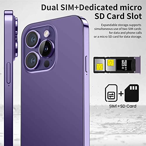 ExAchat G14 Pro MAX Unlocked Cell Phones, 6.82-inch HD Screen Phone, 3+64G Dual SIM Phone with A 128G Memory Card for Android 10 (Four Colors to Choose from) (Purple)