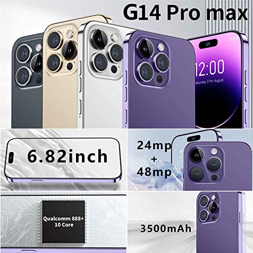 ExAchat G14 Pro MAX Unlocked Cell Phones, 6.82-inch HD Screen Phone, 3+64G Dual SIM Phone with A 128G Memory Card for Android 10 (Four Colors to Choose from) (Purple)