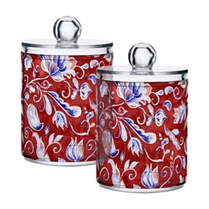 plastic jars with lids,blue tulips paisley floral lily and red leaves bulk pack storage containers wide mouth airtight canister jar for kitchen bathroom farmhouse makeup countertop household,set 2