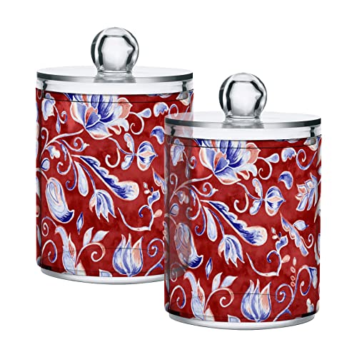 Plastic Jars with Lids,Blue Tulips Paisley Floral Lily and Red Leaves Bulk Pack Storage Containers Wide Mouth Airtight Canister Jar for Kitchen Bathroom Farmhouse Makeup Countertop Household,Set 2