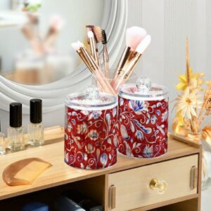 Plastic Jars with Lids,Blue Tulips Paisley Floral Lily and Red Leaves Bulk Pack Storage Containers Wide Mouth Airtight Canister Jar for Kitchen Bathroom Farmhouse Makeup Countertop Household,Set 2
