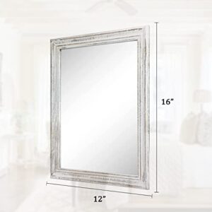 MWAZZLL Wall Mirror with Rustic Wood Frame Rectangle Mirrors for Wall Decorative Hanging Mirror for Bathroom Bedroom Farmhouse Living Room White Small