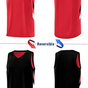 KXK Men's Blank Reversible Basketball Jersey Team Uniform Athletic Hip Hop Basketball Shirts S-4XL Red/Black