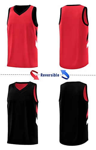 KXK Men's Blank Reversible Basketball Jersey Team Uniform Athletic Hip Hop Basketball Shirts S-4XL Red/Black