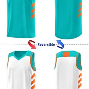 KXK Men's Blank Reversible Basketball Jersey Team Uniform Athletic Hip Hop Basketball Shirts S-4XL Aqua/White