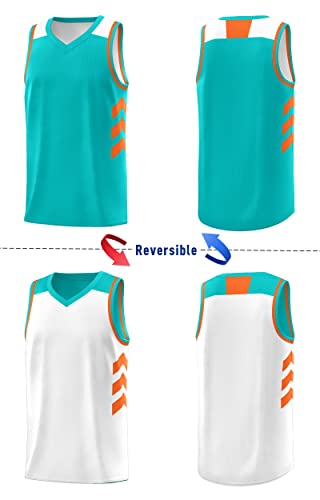 KXK Men's Blank Reversible Basketball Jersey Team Uniform Athletic Hip Hop Basketball Shirts S-4XL Aqua/White