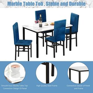 Sesslife 5 Piece Dining Table Set for 4, Kitchen Table and Chairs for 4, Dining Table Furniture Set for Kitchen, Dining Room, Dinette, Breakfast Nook, Blue