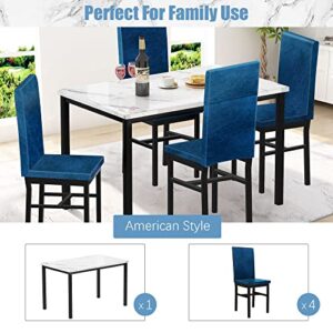 Sesslife 5 Piece Dining Table Set for 4, Kitchen Table and Chairs for 4, Dining Table Furniture Set for Kitchen, Dining Room, Dinette, Breakfast Nook, Blue