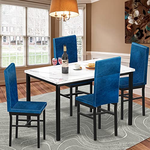 Sesslife 5 Piece Dining Table Set for 4, Kitchen Table and Chairs for 4, Dining Table Furniture Set for Kitchen, Dining Room, Dinette, Breakfast Nook, Blue