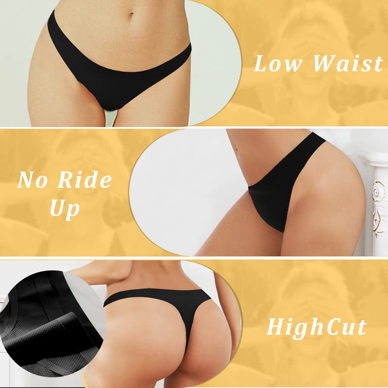 Cinvik Womens Thongs Seamless Hipster Thong Low Rise Mesh Tanga Panties for Ladies Junoirs Teens, Black White Nude, Size 1XL