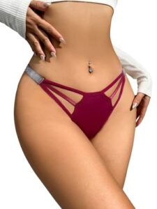 soly hux thongs for women cutout glitter underwear panties sexy panty solid burgundy m