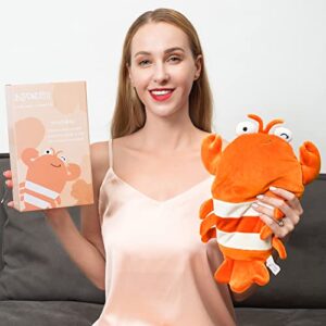 Infowush Microwave Wireless Heating Pad for Pain Relief,Lobster Plush Heating Pad with Removable Lavender Scented, Heatable Stuffed Animal,Hot Therapy for Cramps,Back,and Neck Orange