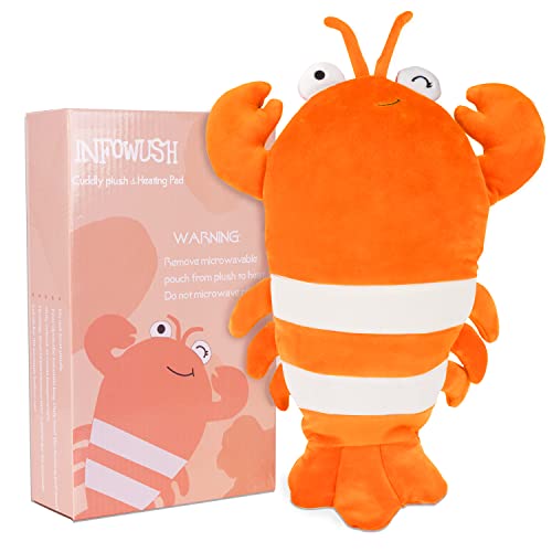 Infowush Microwave Wireless Heating Pad for Pain Relief,Lobster Plush Heating Pad with Removable Lavender Scented, Heatable Stuffed Animal,Hot Therapy for Cramps,Back,and Neck Orange