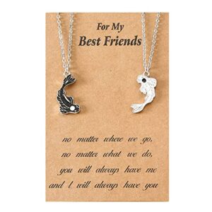 colorful bling 2 pieces yin yang friend pendant necklace dragon matching unique taichi fish couple necklace cord bff friendship bestie engagement bff jewelry-fish card