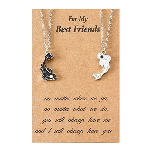 COLORFUL BLING 2 Pieces Yin Yang Friend Pendant Necklace Dragon Matching Unique Taichi Fish Couple Necklace Cord BFF Friendship Bestie Engagement BFF Jewelry-Fish Card