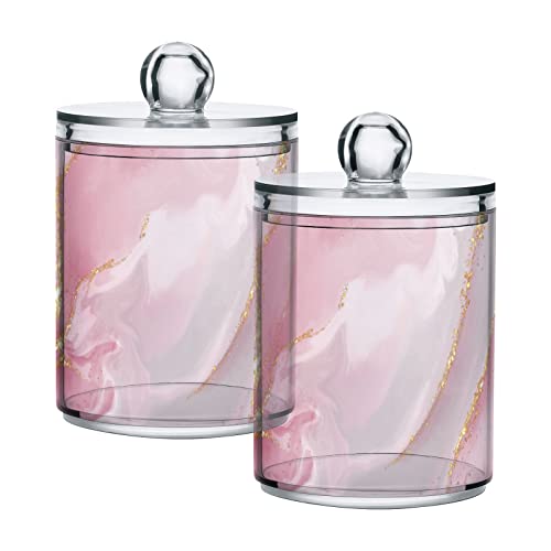 SUABO Plastic Jars with Lids,Luxury Pink and Grey MarbleStorage Containers Wide Mouth Airtight Canister Jar for Kitchen Bathroom Farmhouse Makeup Countertop Household,Set 2