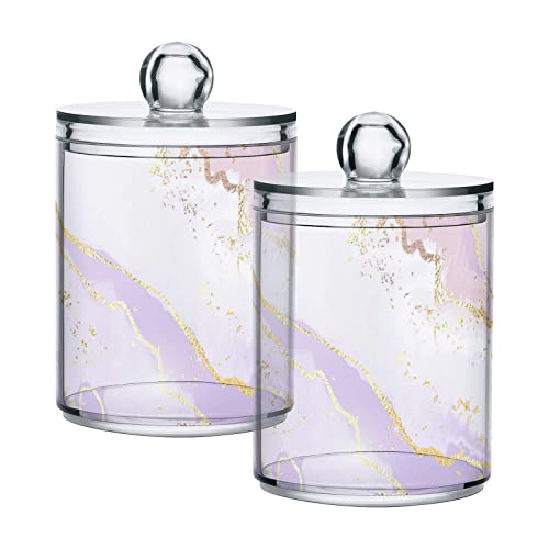 SUABO Plastic Jars with Lids,Purple Marbled Alcohol Ink 01Storage Containers Wide Mouth Airtight Canister Jar for Kitchen Bathroom Farmhouse Makeup Countertop Household,Set 4