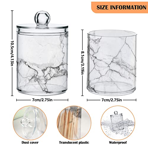 SUABO Plastic Jars with Lids,White Marble TextureStorage Containers Wide Mouth Airtight Canister Jar for Kitchen Bathroom Farmhouse Makeup Countertop Household,Set 4