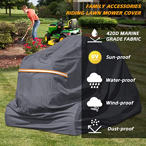 XYZCTEM Riding Lawn Mower Cover,Tractor Cover Fits Decks up to 54", Heavy Duty 420D Polyester Oxford Waterproof,Durable, UV, Water Resistant Covers for Your Rider Garden Tractor(Grey,72"L x 54"W x 46"H)