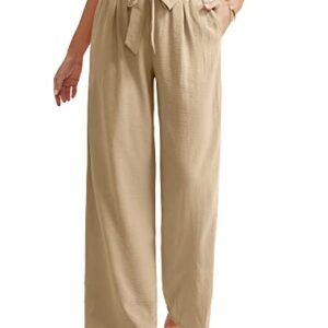 Feiersi Women Casual Wide Leg Pants High Waisted Business Work Casual Pants Loose Flowy Beach Palazzo Pants(Khaki,Small)