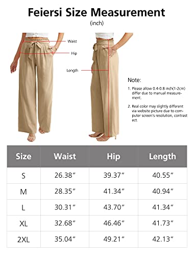 Feiersi Women Casual Wide Leg Pants High Waisted Business Work Casual Pants Loose Flowy Beach Palazzo Pants(Khaki,Small)