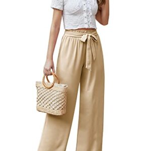 Feiersi Women Casual Wide Leg Pants High Waisted Business Work Casual Pants Loose Flowy Beach Palazzo Pants(Khaki,Small)