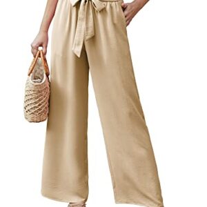 Feiersi Women Casual Wide Leg Pants High Waisted Business Work Casual Pants Loose Flowy Beach Palazzo Pants(Khaki,Small)