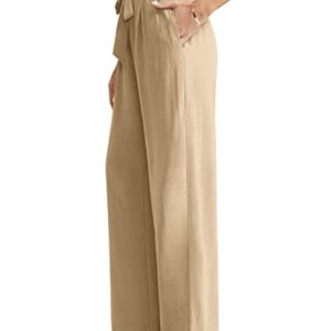 Feiersi Women Casual Wide Leg Pants High Waisted Business Work Casual Pants Loose Flowy Beach Palazzo Pants(Khaki,Small)