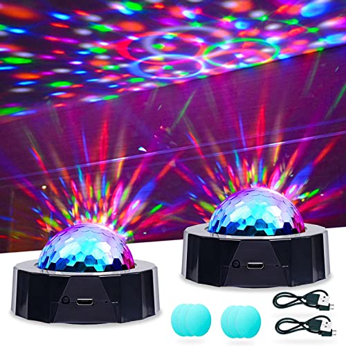 Disco Lights for Parties Multi Colour Mini Disco Ball Light Portable LED Home Disco Lights Sound Activated DJ Lights, 2-Pack USB Rechargeable Disco Lights for Kids, Car, DJ, Party, Bar, Christmas