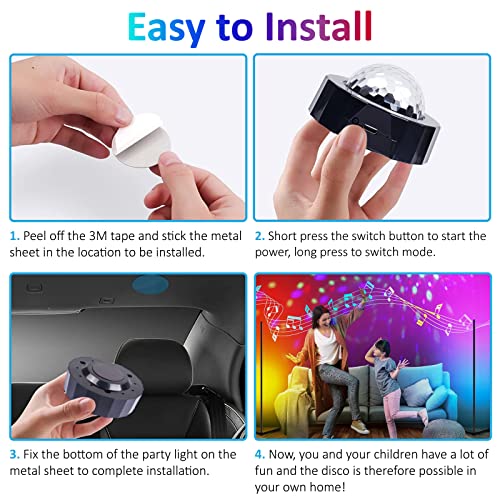 Disco Lights for Parties Multi Colour Mini Disco Ball Light Portable LED Home Disco Lights Sound Activated DJ Lights, 2-Pack USB Rechargeable Disco Lights for Kids, Car, DJ, Party, Bar, Christmas